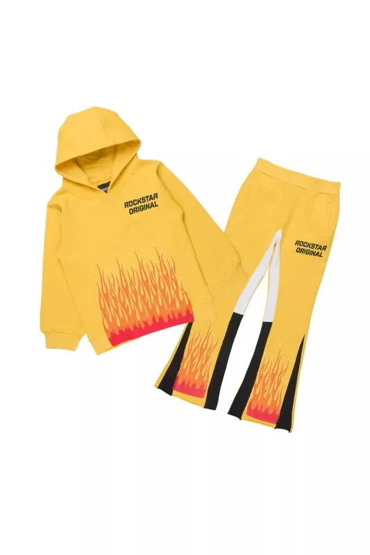 Boys Roeland Yellow/Red Stacked Flare Pant Set sold by Rockstar Original
