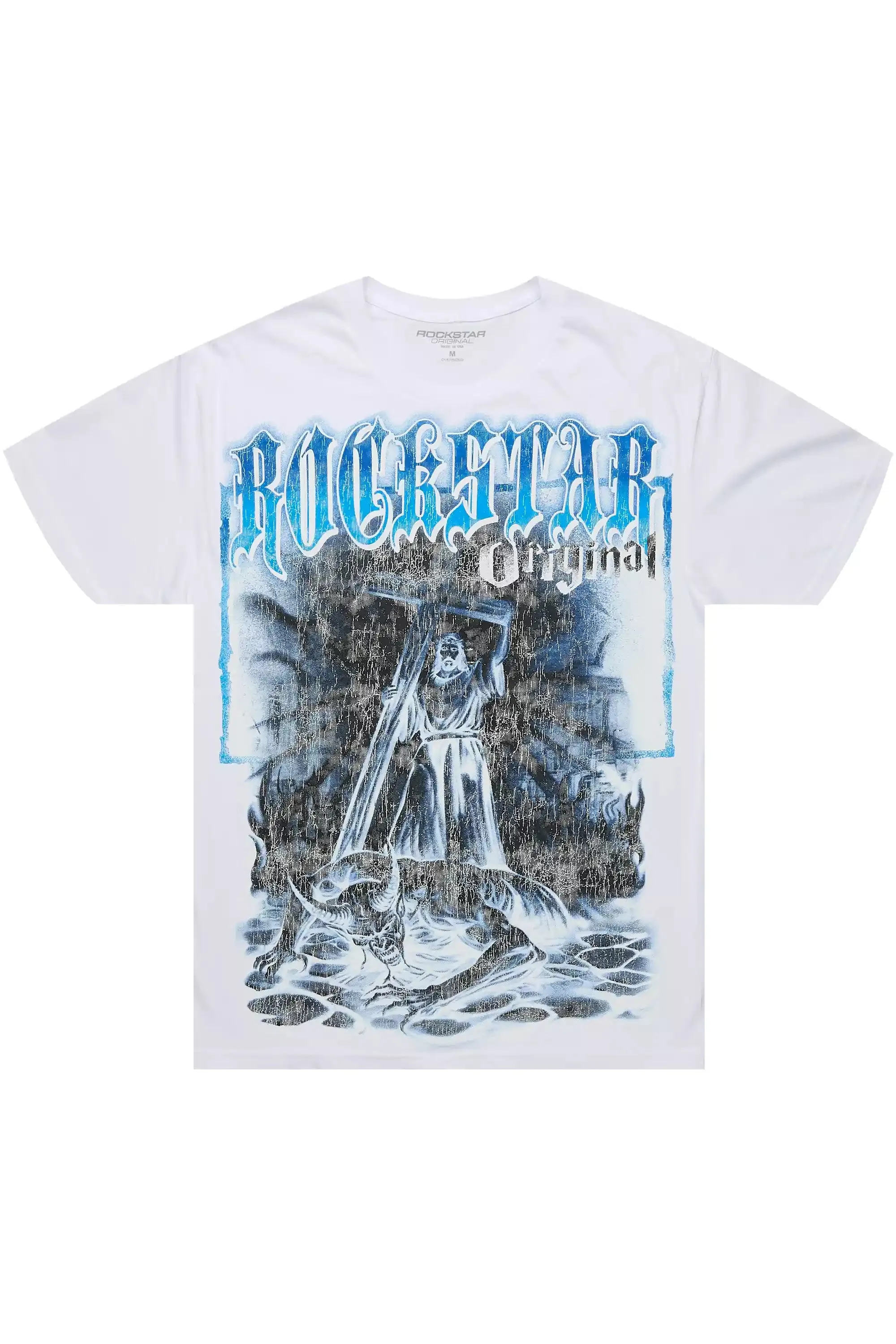 Renzo White/Blue Oversized Graphic T-Shirt sold by Rockstar Original