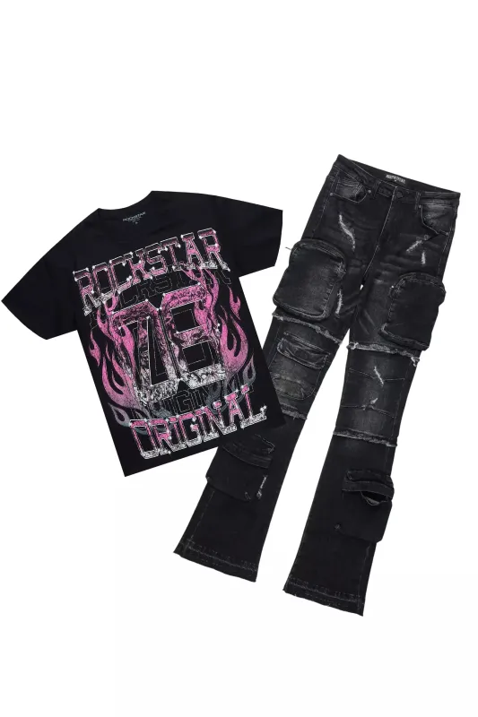 Keria Black Tee & Toniesha Dark Grey Jean Set sold by Rockstar Original