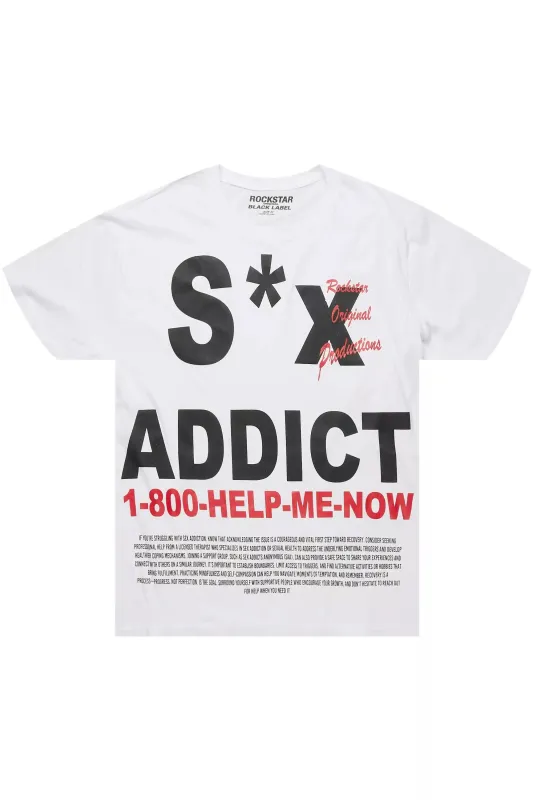Addict White Graphic T-Shirt sold by Rockstar Original