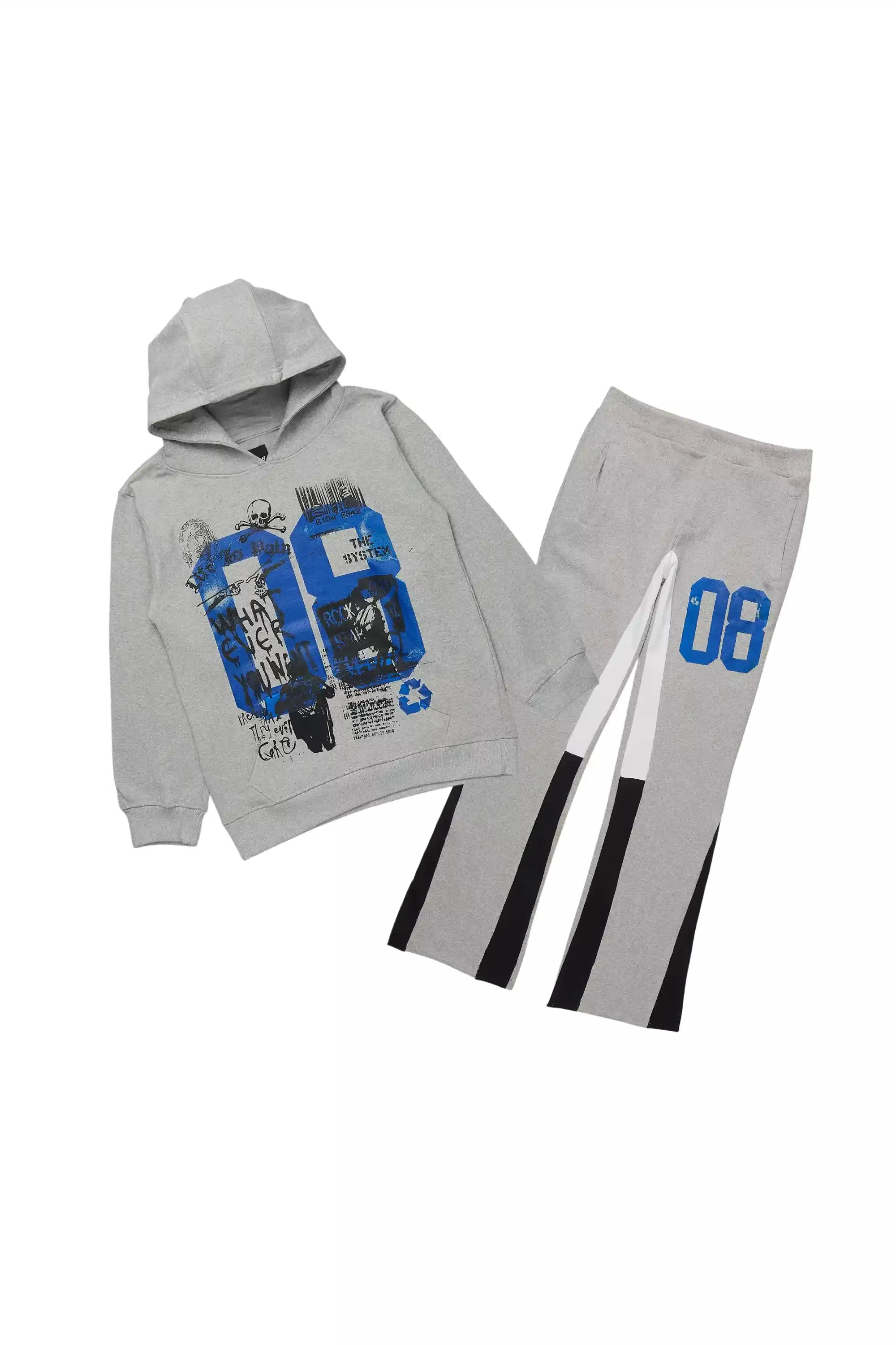 Boys Beau Grey/Blue Hoodie Stacked Flare Track Set sold by Rockstar Original