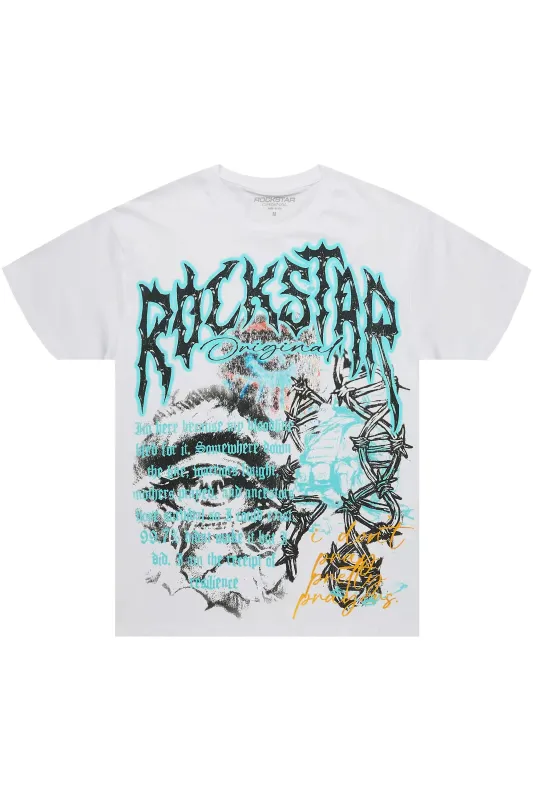 Drai White/Blue Oversized Graphic T-Shirt sold by Rockstar Original