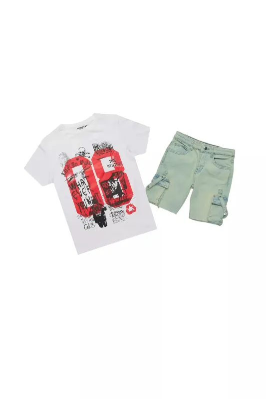 Girls Kammy White/Blue T-Shirt/Denim Short Set made by Rockstar Original