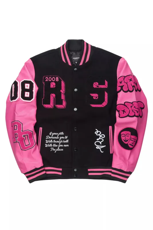 Leslaw Pink/Black Varsity Jacket sold by Rockstar Original