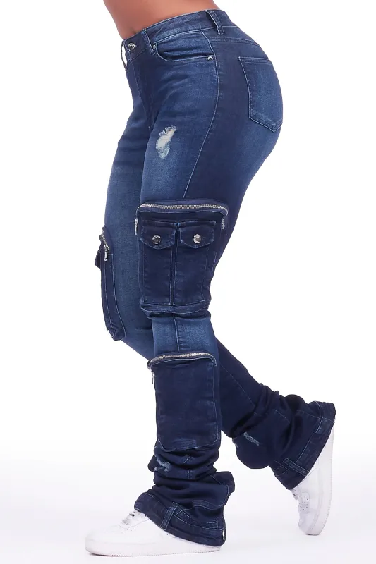 Alisson Dark Wash Cargo Super Stacked Jean sold by Rockstar Original