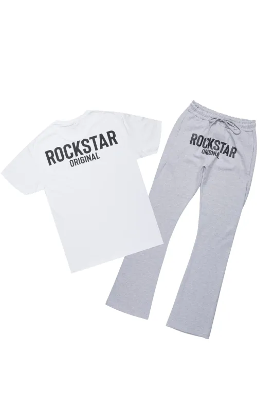 Sana White/Black T-Shirt/Grey Stacked Track Pant Set sold by Rockstar Original