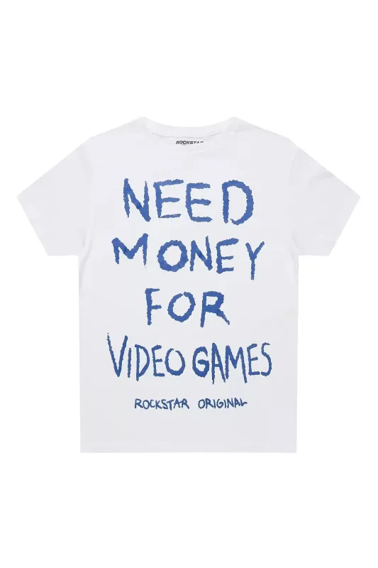 Boys M4 Video Games White/Royal Blue Graphic T-Shirt sold by Rockstar Original