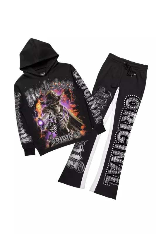 Bixner Black/Multi Hoodie/Baggy Stacked Track Pant Set sold by Rockstar Original
