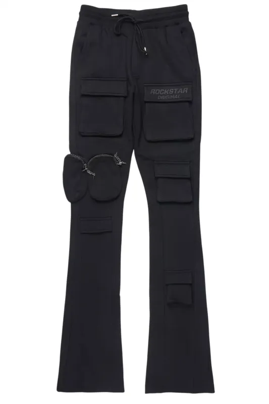 Noriko Black/Black Stacked Flare Track Pant sold by Rockstar Original