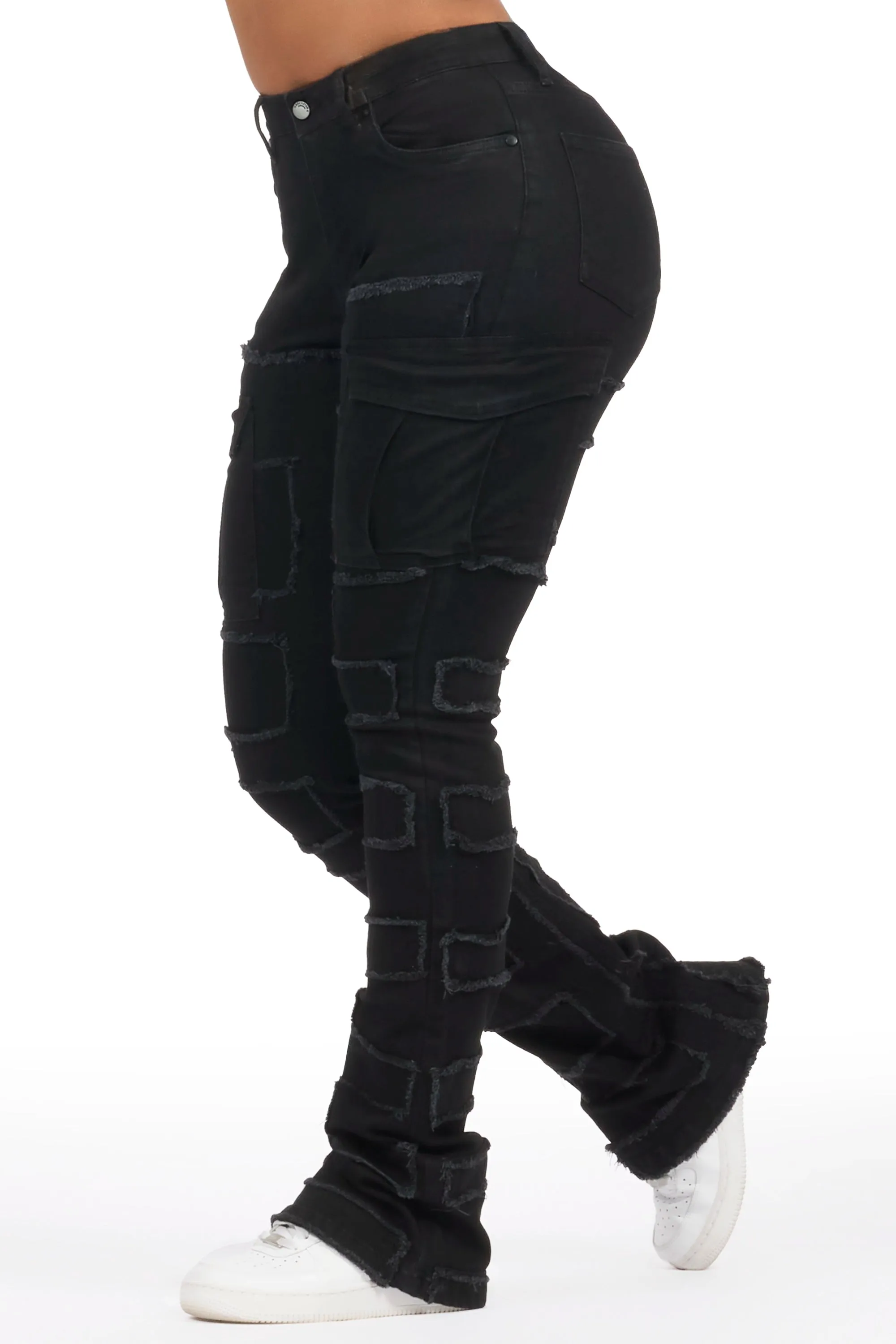 Ramia Black Stacked Flare Jean sold by Rockstar Original