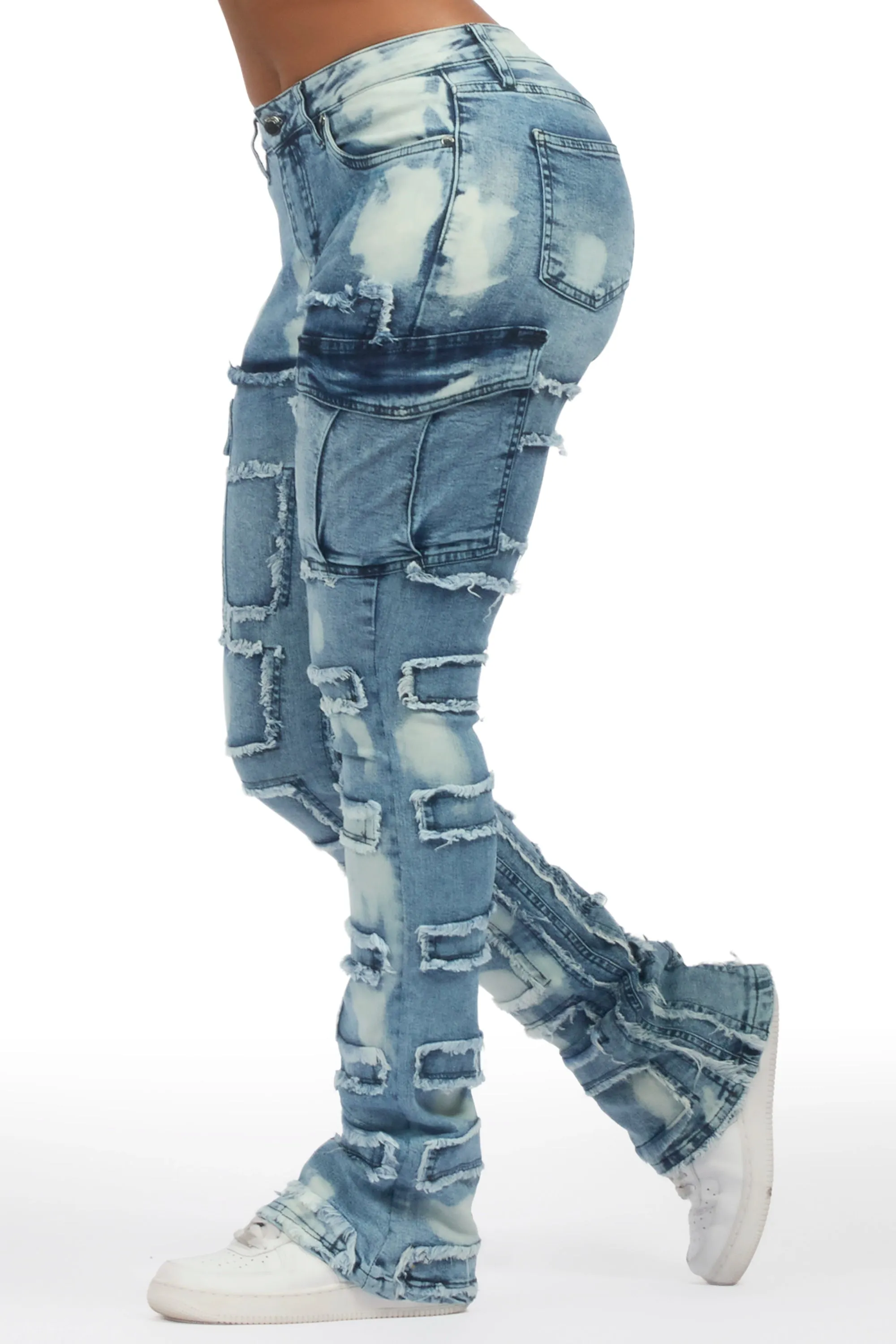 Ramia Blue Bleach Stacked Flare Jean sold by Rockstar Original