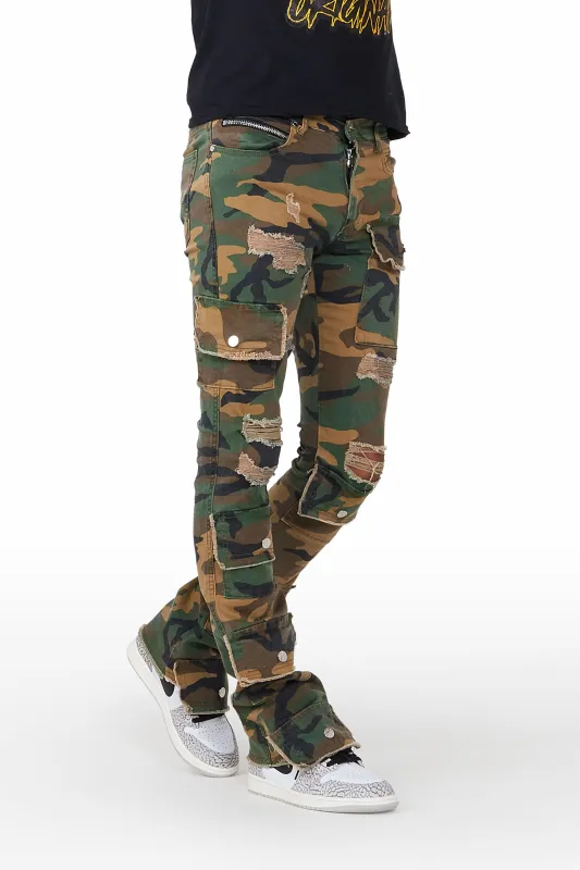 Glenn Camo Green Stacked Flare Jean sold by Rockstar Original