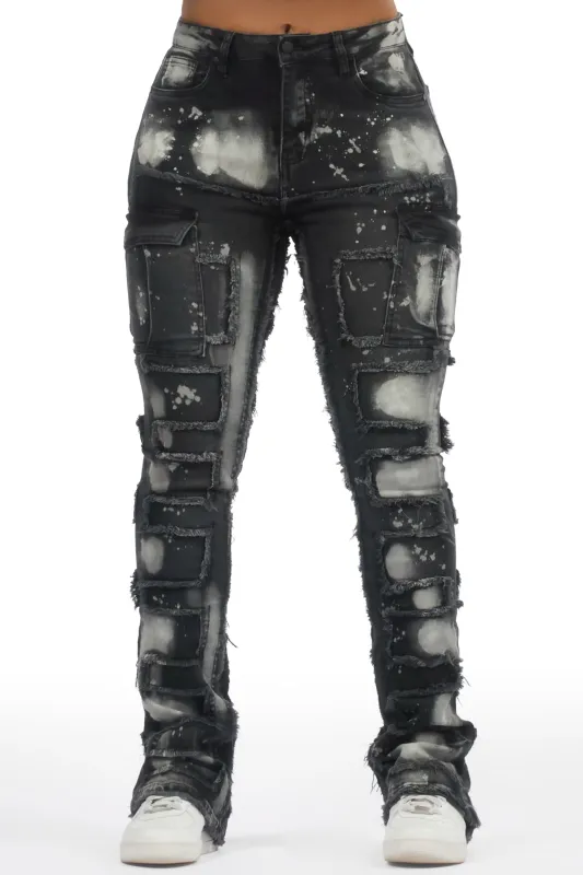 Ramia Black Bleach Stacked Flare Jean sold by Rockstar Original