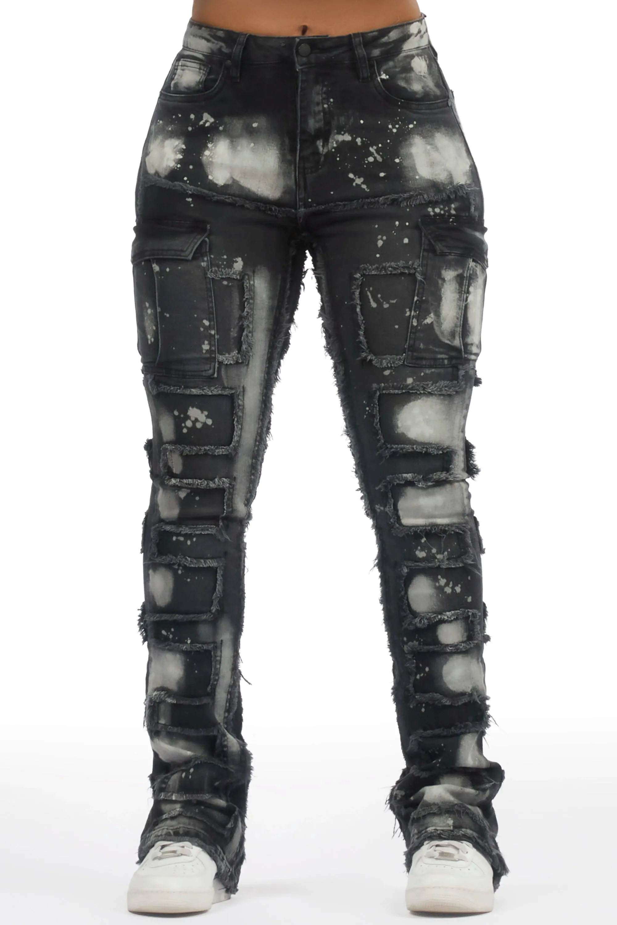Ramia Black Bleach Stacked Flare Jean sold by Rockstar Original