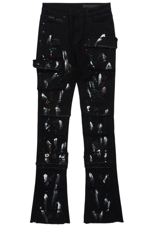 Orien Jet Black Painter Stacked Flare Jean sold by Rockstar Original