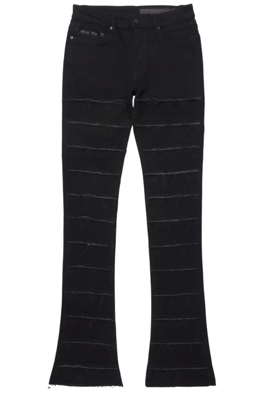 Waylon Jet Black Stacked Flare Jean sold by Rockstar Original