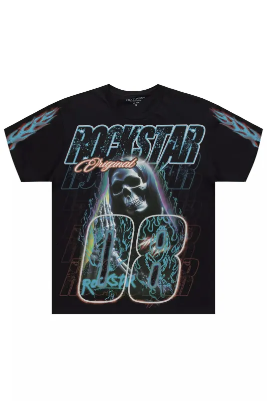 Kruz Black/Blue Oversized Graphic T-Shirt sold by Rockstar Original