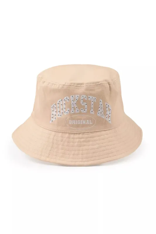 Danil Beige Rhinestone Graphic Bucket Hat sold by Rockstar Original