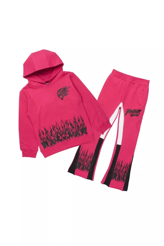Girls Bubble Fuchsia/Black Hoodie Stacked Flare Track Set sold by Rockstar Original