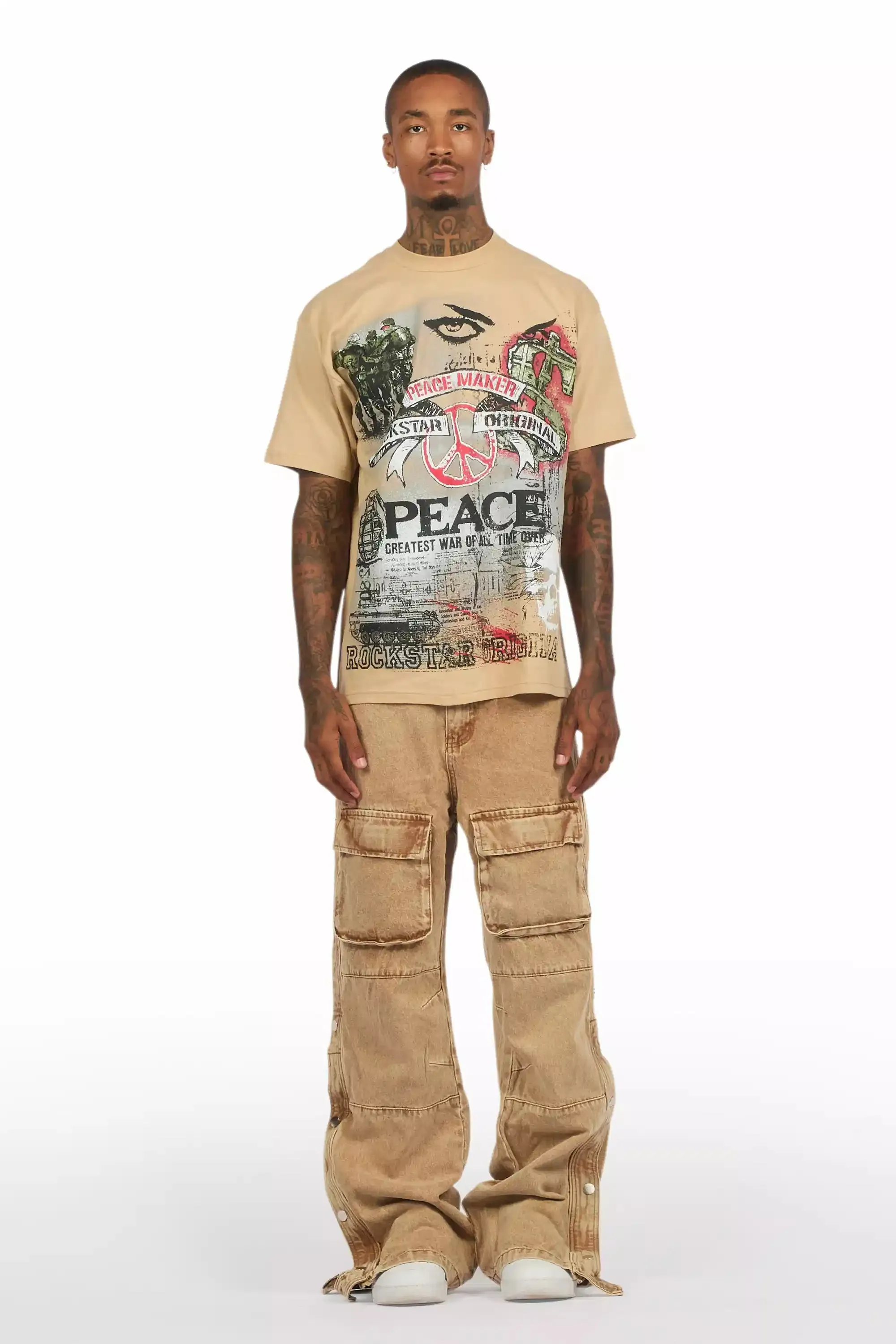 Yuri Beige Stacked Cargo Flare Jean sold by Rockstar Original product image thumbnail 3