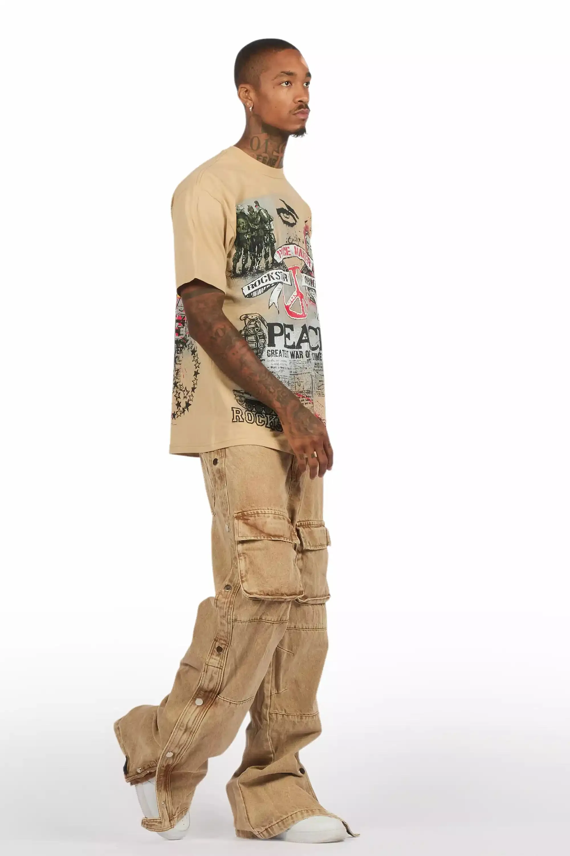 Yuri Beige Stacked Cargo Flare Jean sold by Rockstar Original product image thumbnail 4