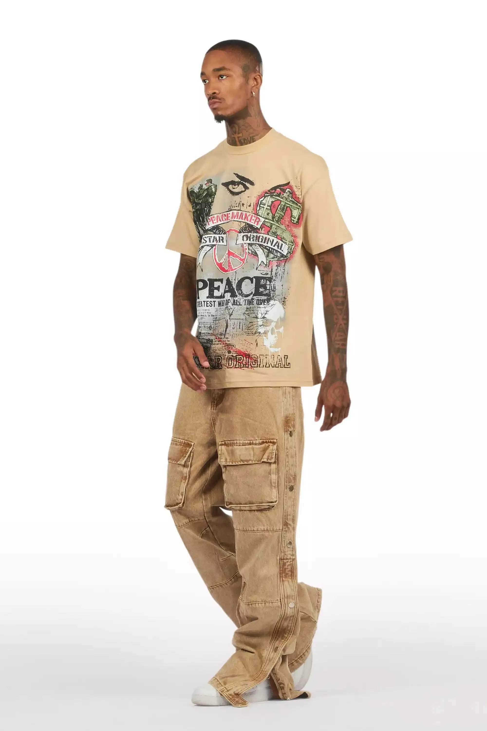 Yuri Beige Stacked Cargo Flare Jean sold by Rockstar Original product image thumbnail 5