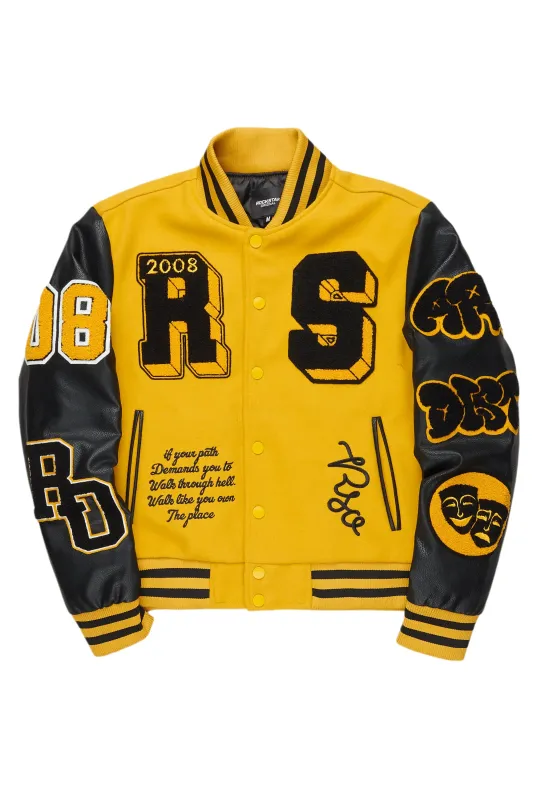 Leslee Black/Yellow Oversized Varsity Jacket sold by Rockstar Original
