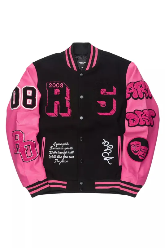 Leslee Black/Pink Oversized Varsity Jacket sold by Rockstar Original
