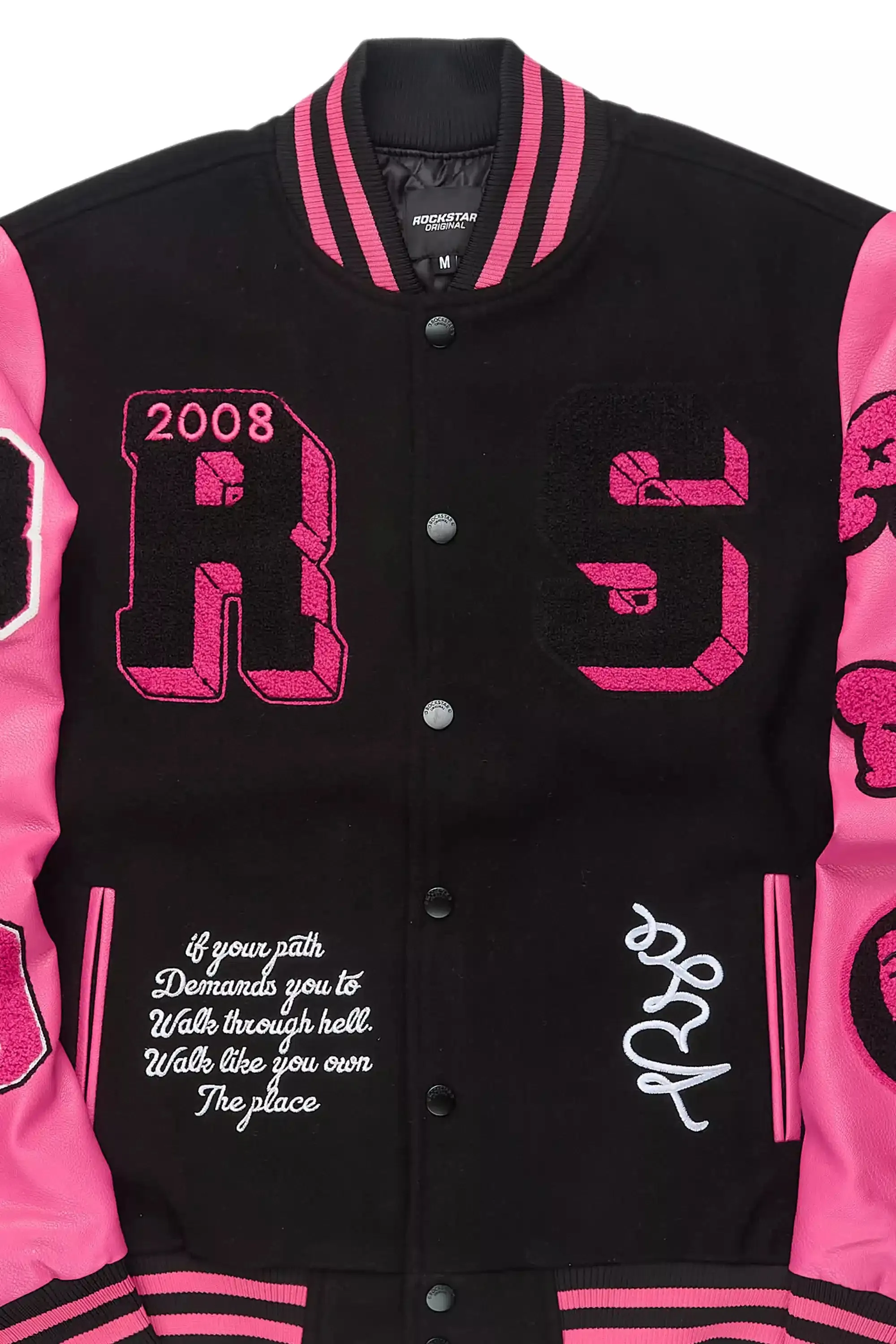 Leslee Black/Pink Oversized Varsity Jacket sold by Rockstar Original product image thumbnail 3