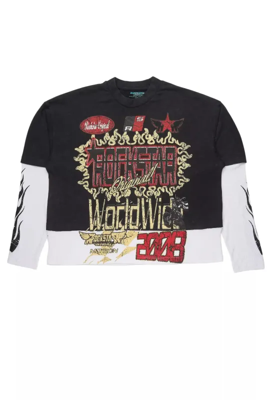 Deangelo Vintage Black/Red Boxy Crop Double Layer Tee sold by Rockstar Original