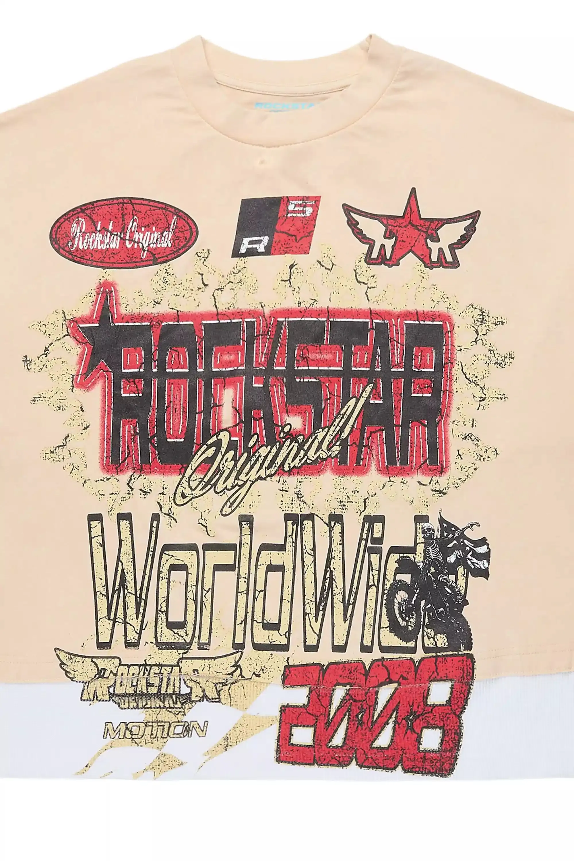 Deangelo Beige/Red Boxy Crop Double Layer Tee sold by Rockstar Original product image thumbnail 2