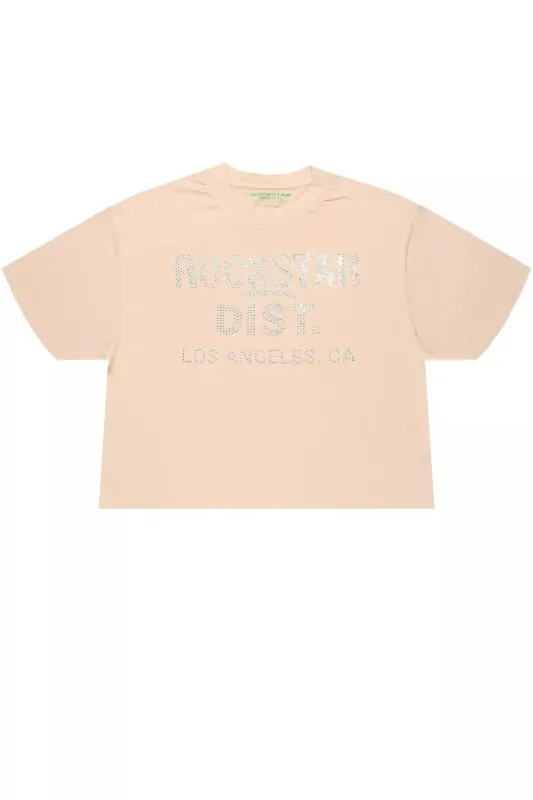 Lake Beige Rhinestone Boxy Crop T-Shirt sold by Rockstar Original