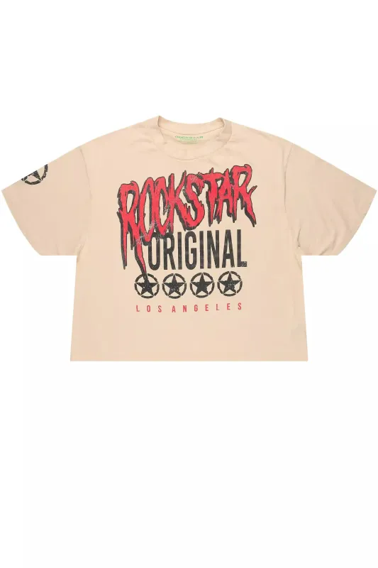 Wizzurd Beige/Red Boxy Crop T-Shirt sold by Rockstar Original
