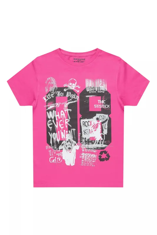 Girls Kammy Fuchsia/White Graphic T-Shirt sold by Rockstar Original