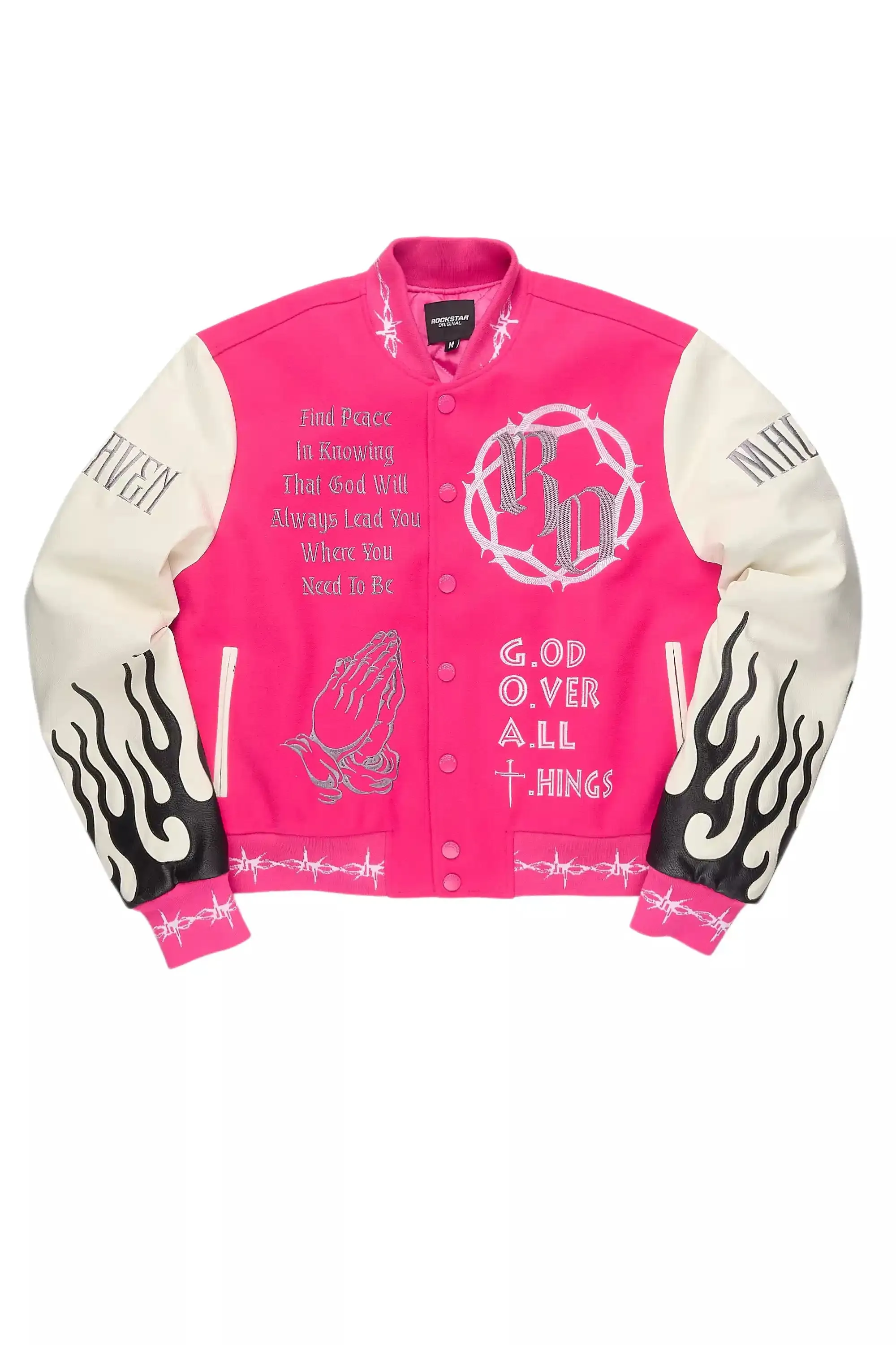 Yalanda Hot Pink Oversized Varsity Jacket sold by Rockstar Original