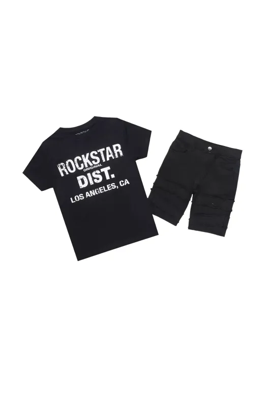 Boys Koen Black/White T-Shirt/Denim Short Set sold by Rockstar Original