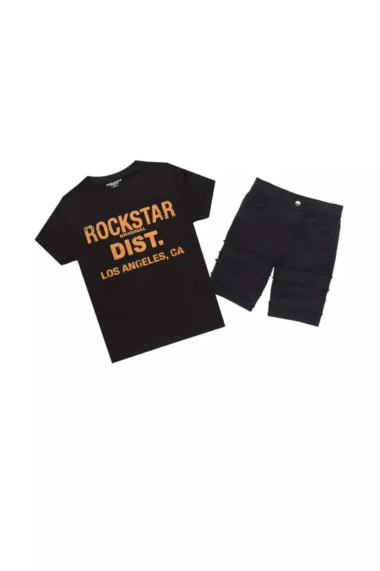 Boys Koen Black/Orange T-Shirt/Denim Short Set sold by Rockstar Original
