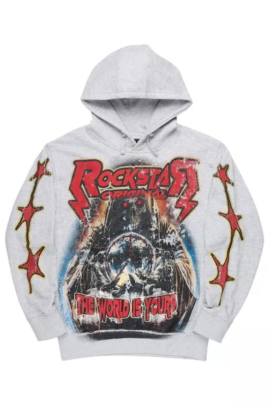 Lucian Heather Grey/Red Graphic Hoodie sold by Rockstar Original