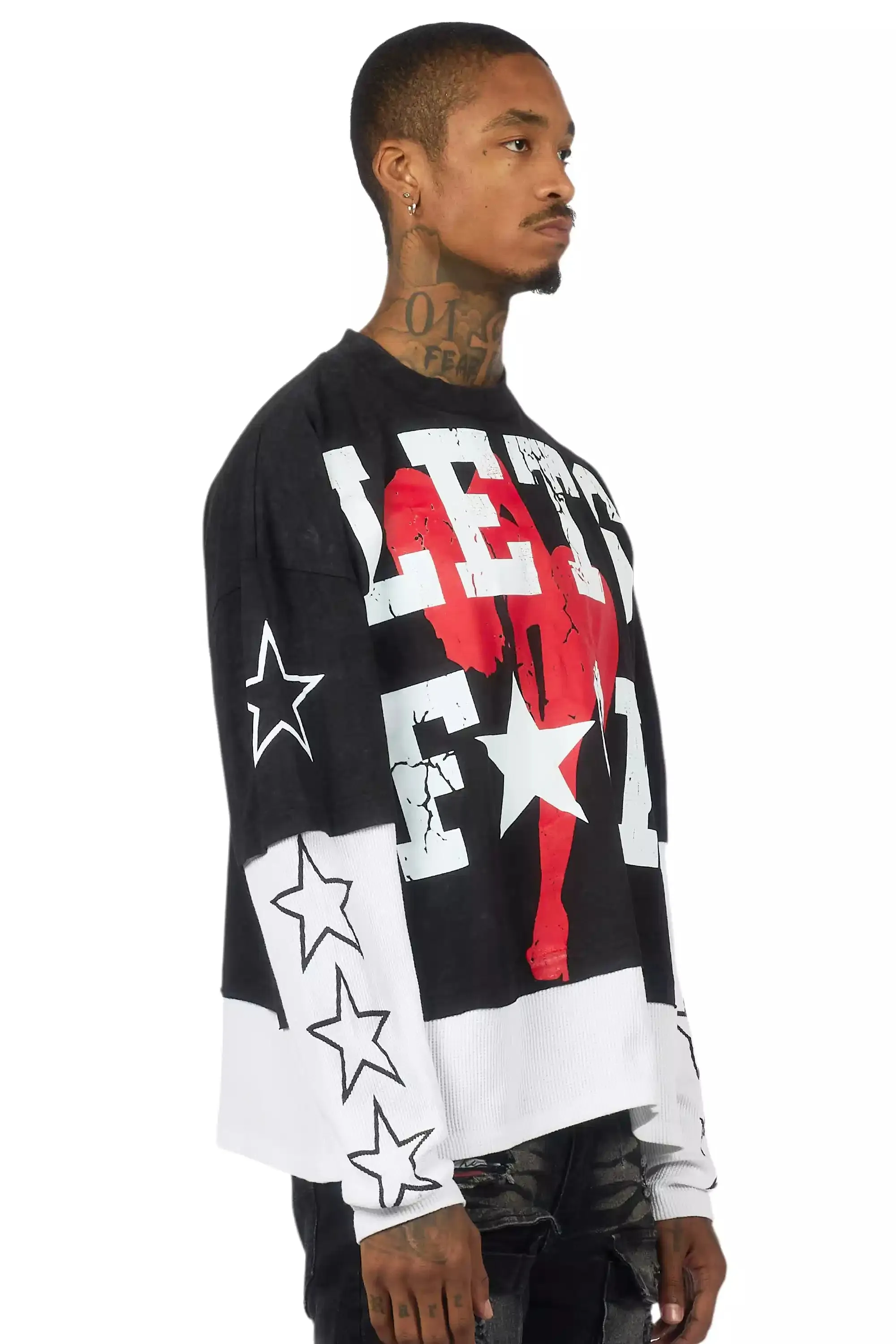 Pacino Vintage Black/White Boxy Crop Double Layer Tee sold by Rockstar Original product image thumbnail 3