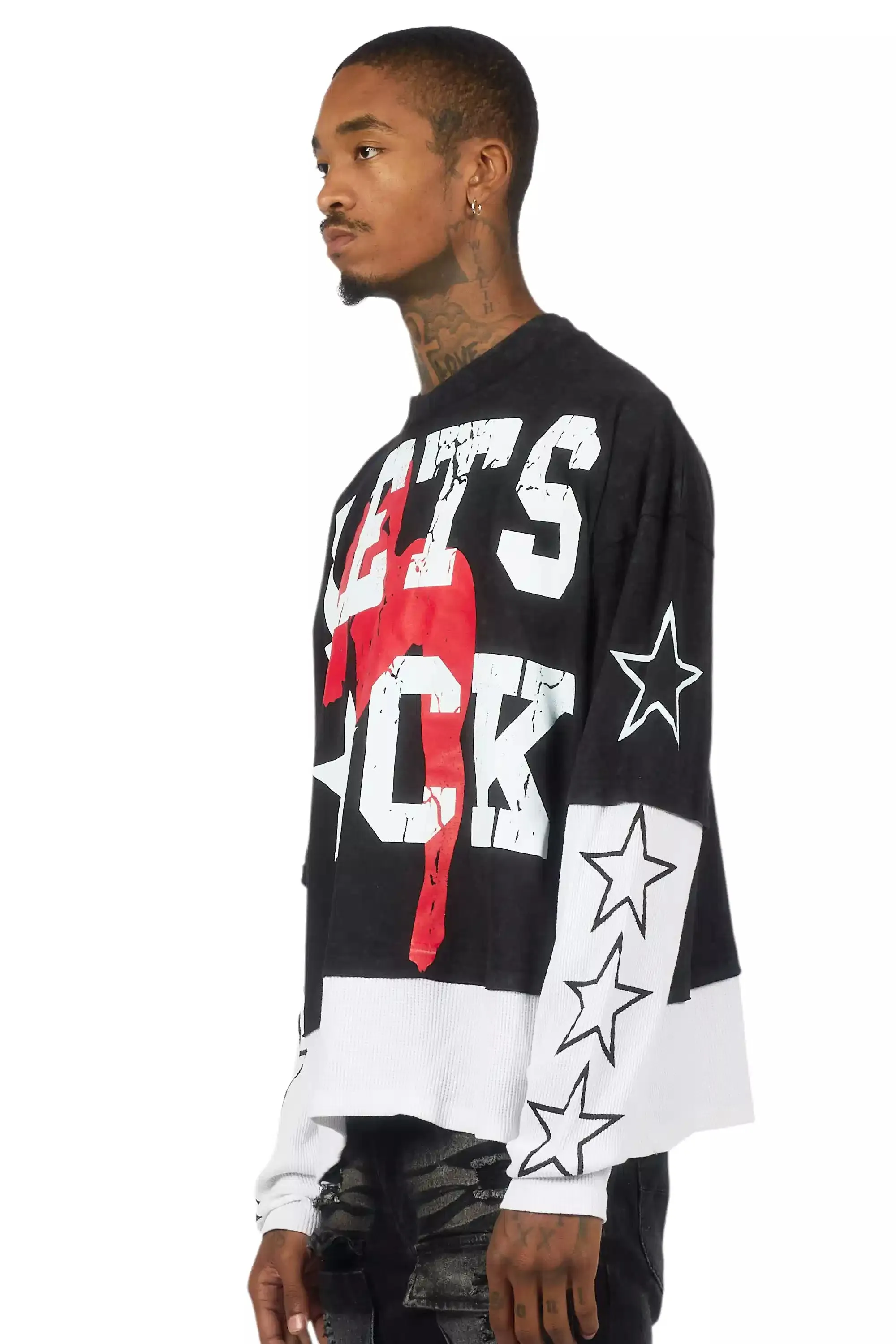 Pacino Vintage Black/White Boxy Crop Double Layer Tee sold by Rockstar Original product image thumbnail 4
