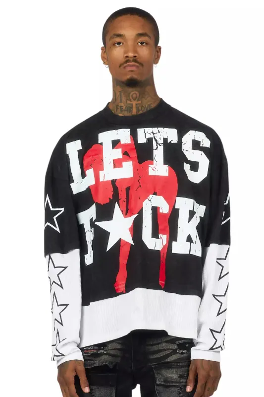 Pacino Vintage Black/White Boxy Crop Double Layer Tee sold by Rockstar Original