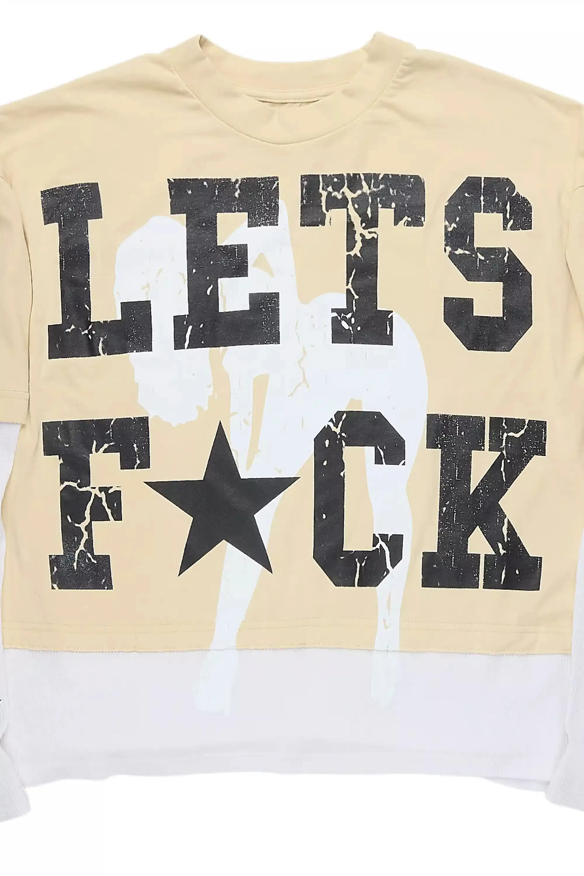 Pacino Beige/Black Boxy Crop Double Layer Tee sold by Rockstar Original product image thumbnail 2