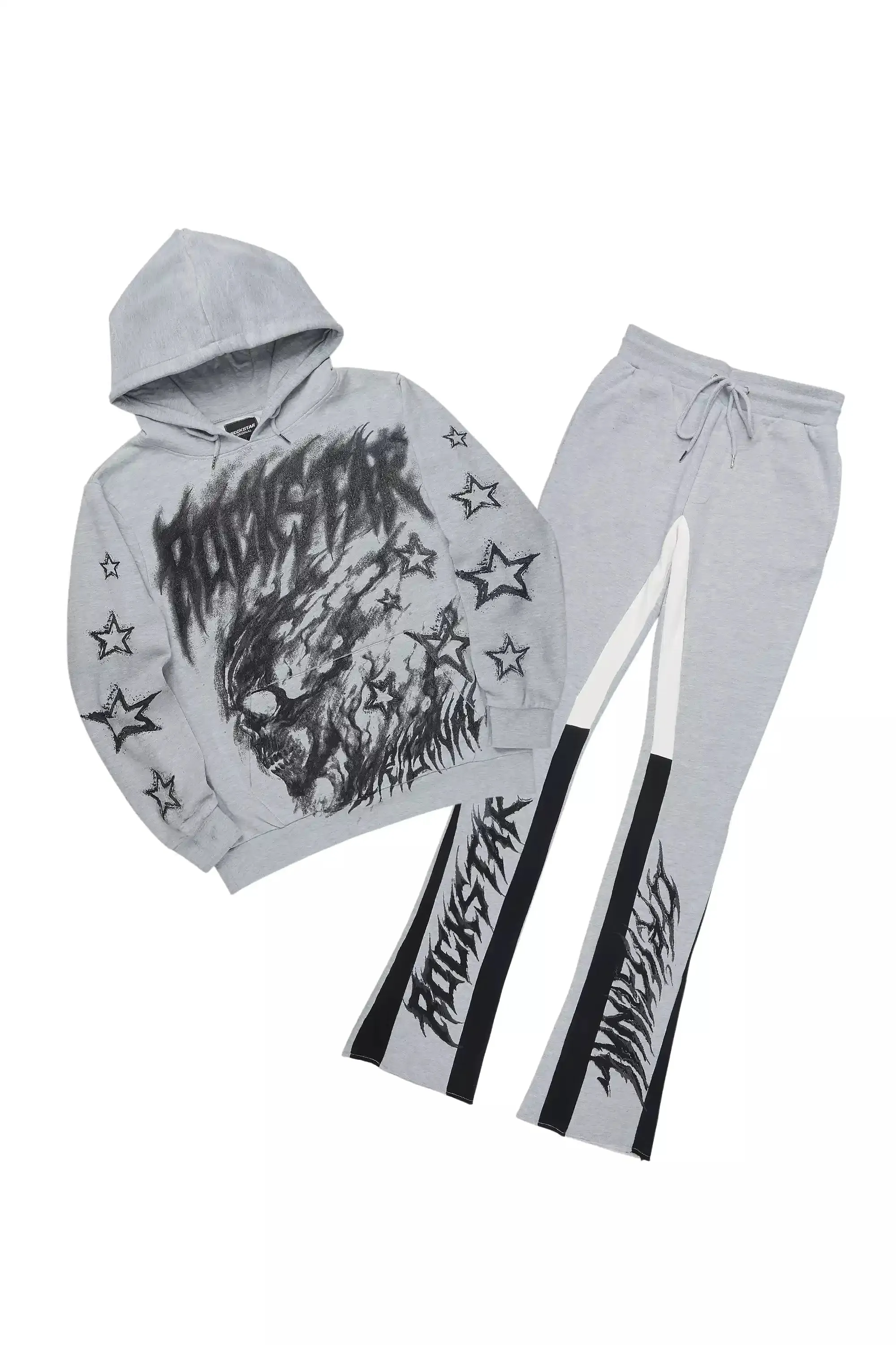 Nelz Heather Grey/Black Hoodie/Stacked Track Pant Set sold by Rockstar Original