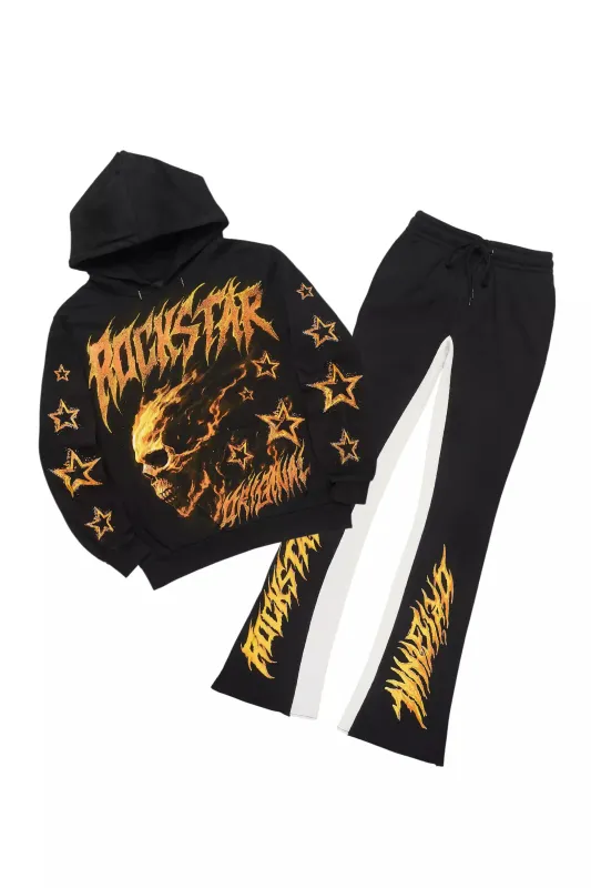 Nelz Black/Orange Graphic Hoodie/Baggy Track Pant Set sold by Rockstar Original