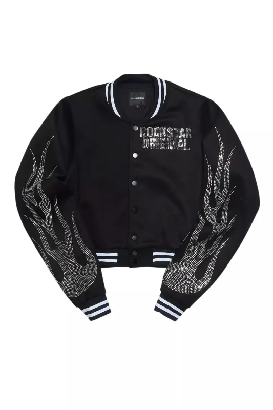 Beunca Black Rhinestone Varsity Jacket sold by Rockstar Original