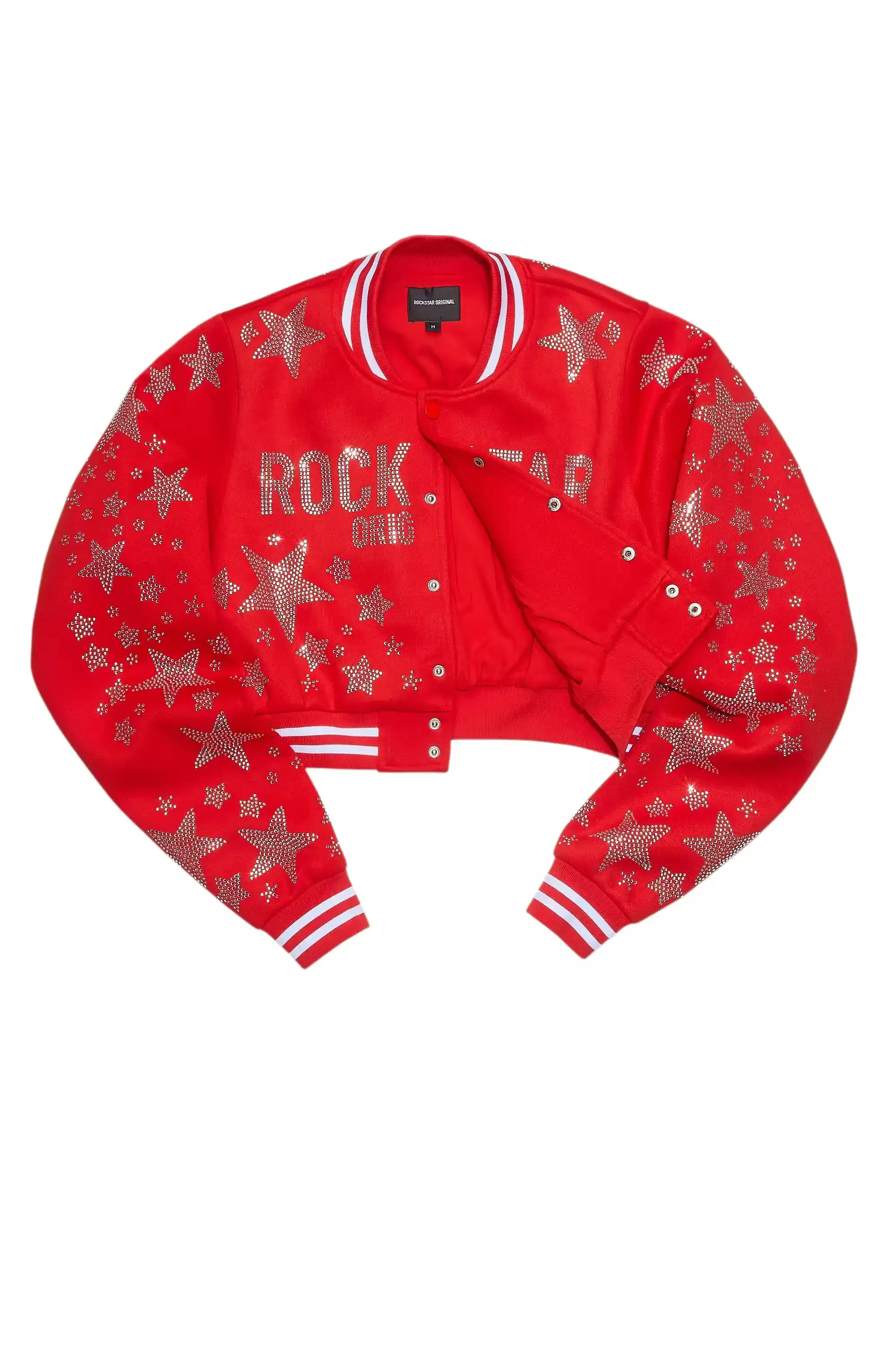 Shanda Red Crop Rhinestone Varsity Jacket sold by Rockstar Original product image thumbnail 2