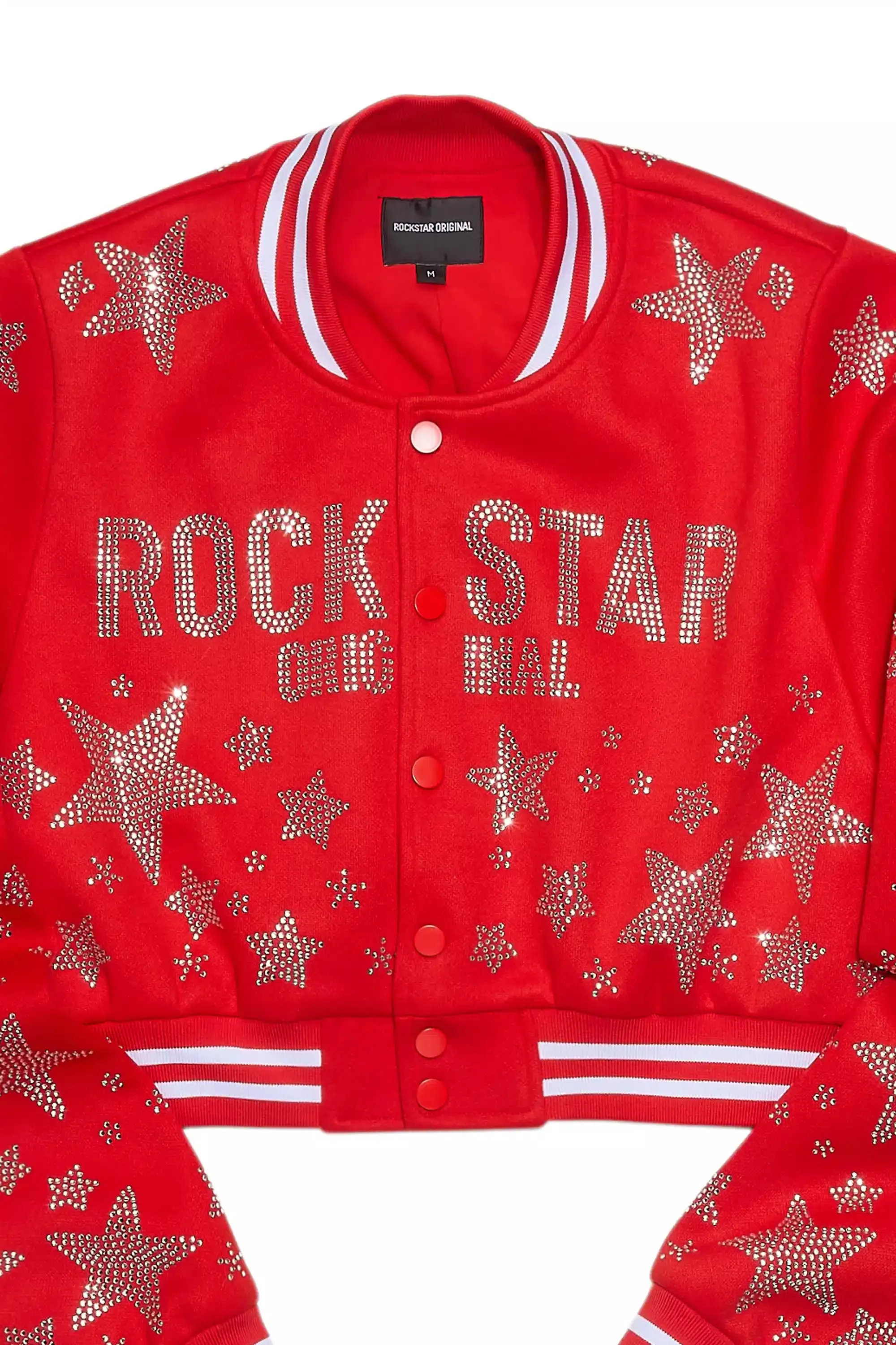 Shanda Red Crop Rhinestone Varsity Jacket sold by Rockstar Original product image thumbnail 3