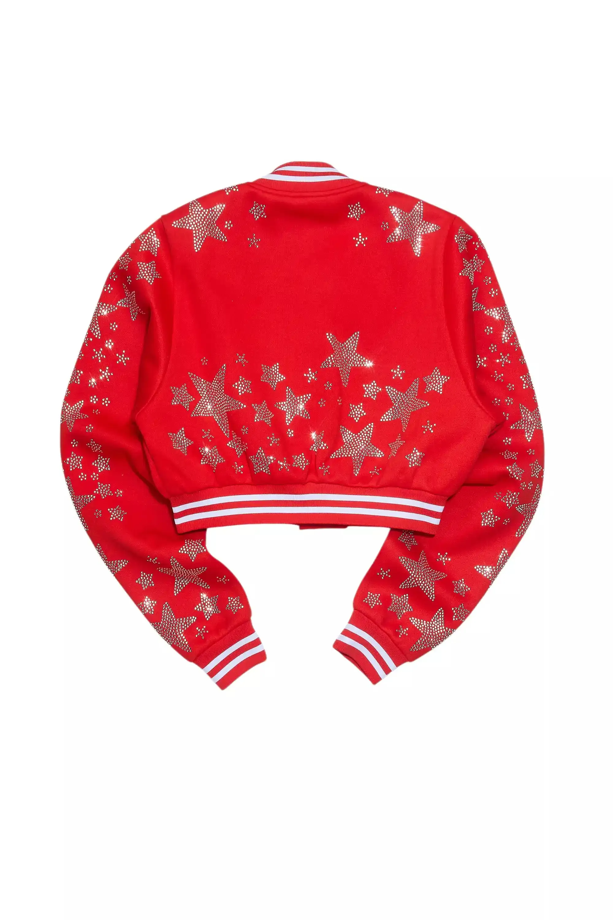 Shanda Red Crop Rhinestone Varsity Jacket sold by Rockstar Original product image thumbnail 4