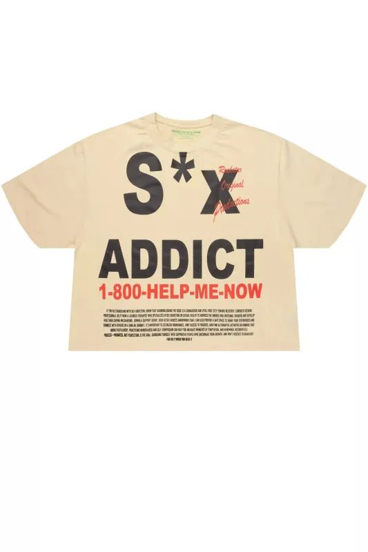 Addict Beige/Black Boxy Crop T-Shirt sold by Rockstar Original