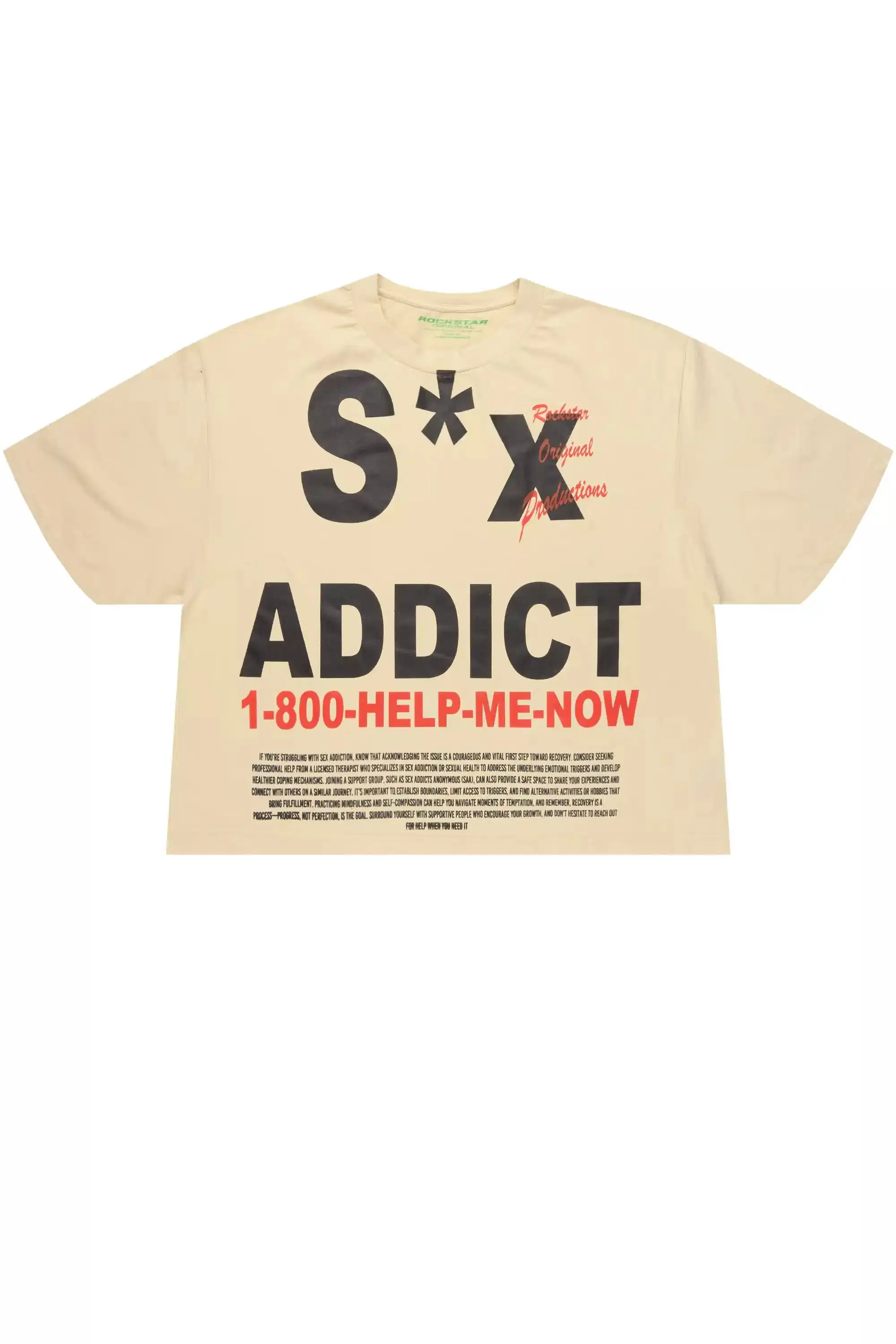 Addict Beige/Black Boxy Crop T-Shirt sold by Rockstar Original